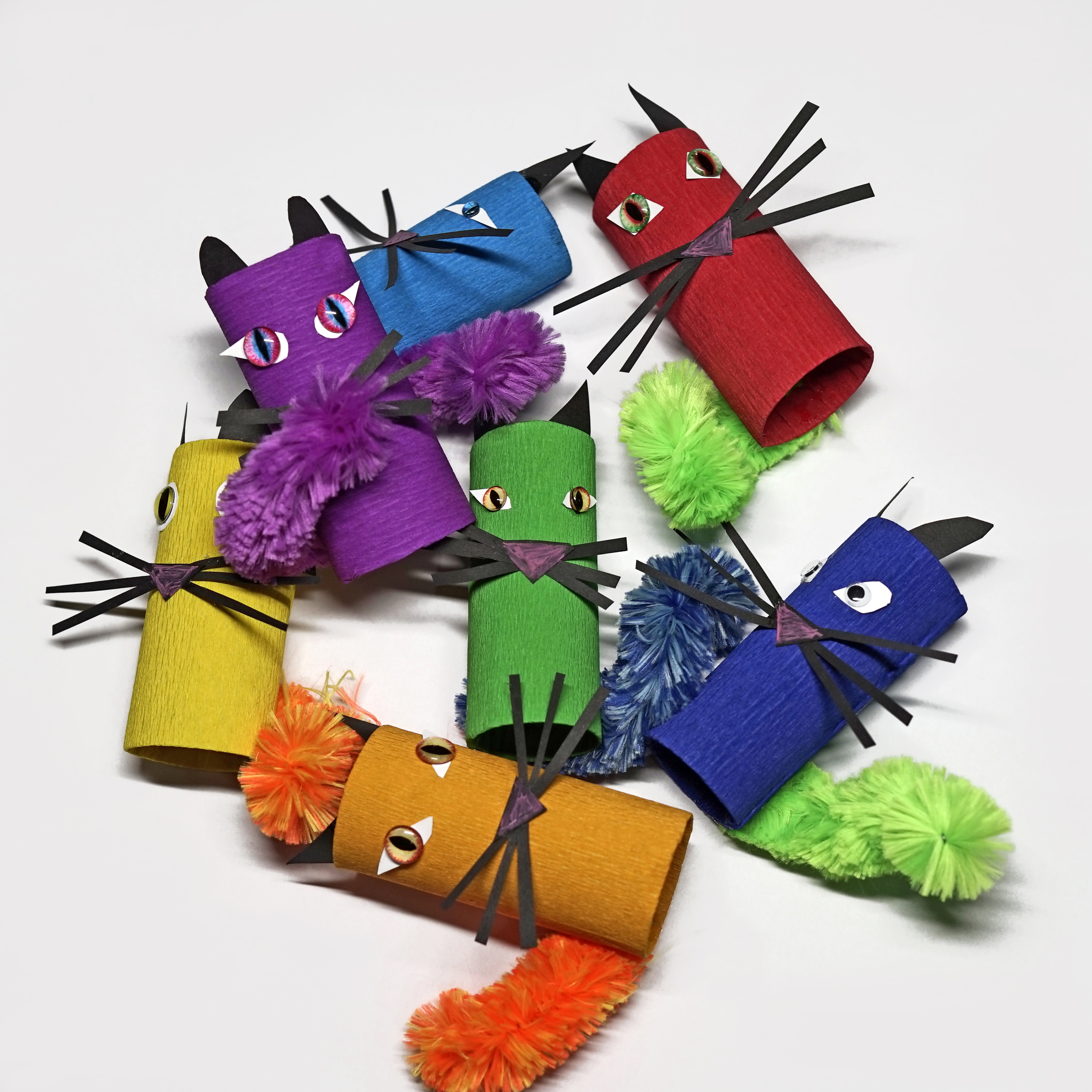 rainbow coloured cats from crepe paper